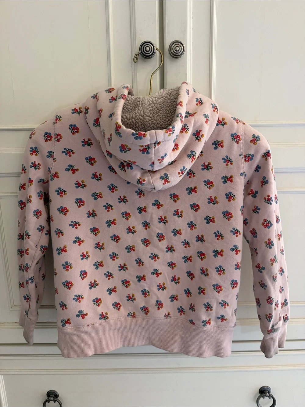 Mini Boden Light Pink Floral Sherpa Lined Zip Front Hoodie